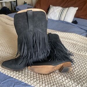 Black Fringe Cowboy Boots